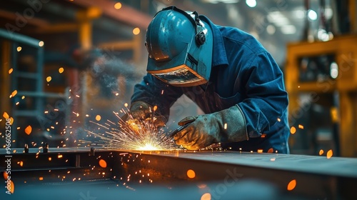Skilled metal fabricator meticulously welding and shaping custom steel components, their technical prowess and craftsmanship evident
