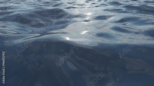 3D renderer of ocean waves. Rays of light on the water.