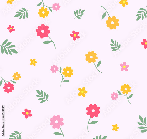 Wallpaper Mural Floral pattern seamless. Cute daisy flower. Design for fabric, textile, wallpaper, clothing. Small flower. floral background. vector illustration. Torontodigital.ca