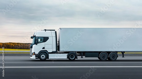 Electric autonomous truck, digital logistics network, urban freeway, overcast skies