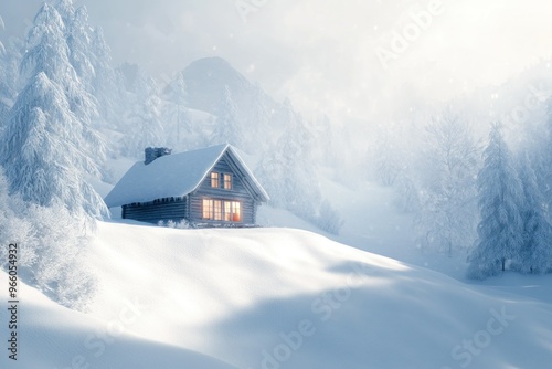 A Cozy Cabin Nestled in a Snowy Mountain Landscape