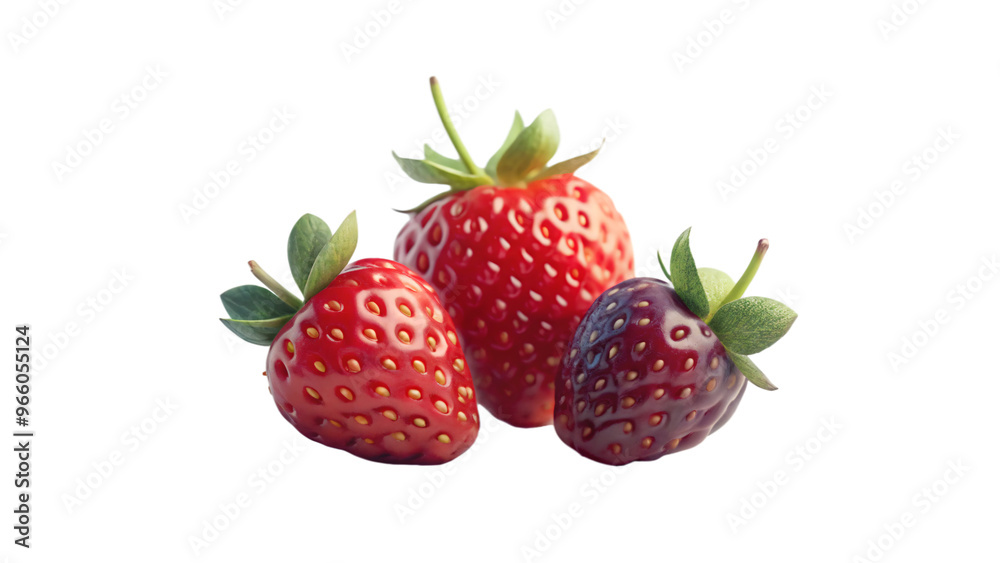 Strawberries, red and ripe, isolated on white background, are juicy and sweet, perfect for summer desserts Strawberries, red and ripe, isolated on white background, are juicy and sweet, perfect for summer desserts
