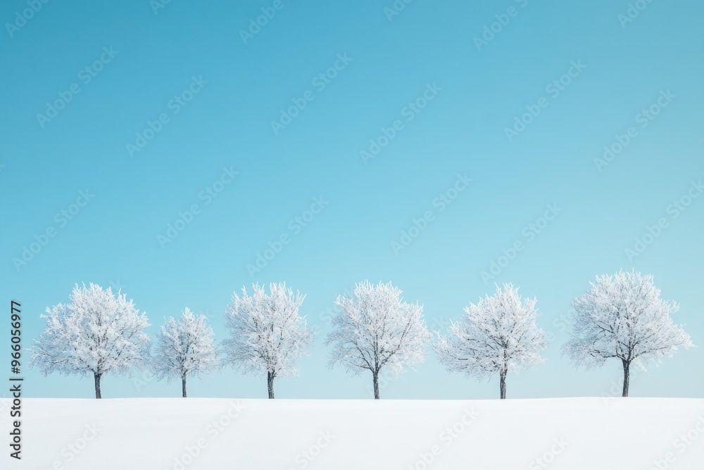 Six Snow-Covered Trees Against a Blue Sky Six Snow-Covered Trees Against a Blue Sky