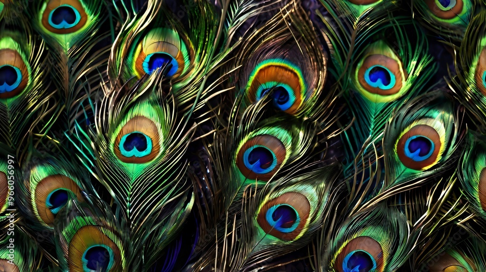 Obraz premium Realistic Shimmering Peacock Feathers Wallpaper