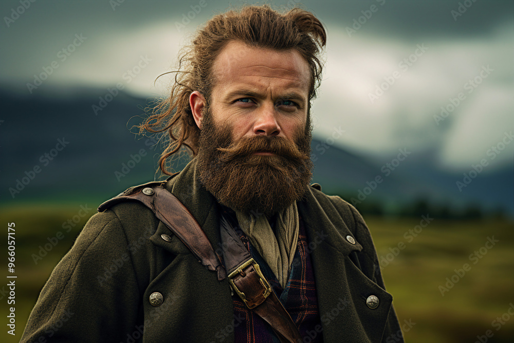 AI generated image of a handsome man in field on cloudy day background AI generated image of a handsome man in field on cloudy day background