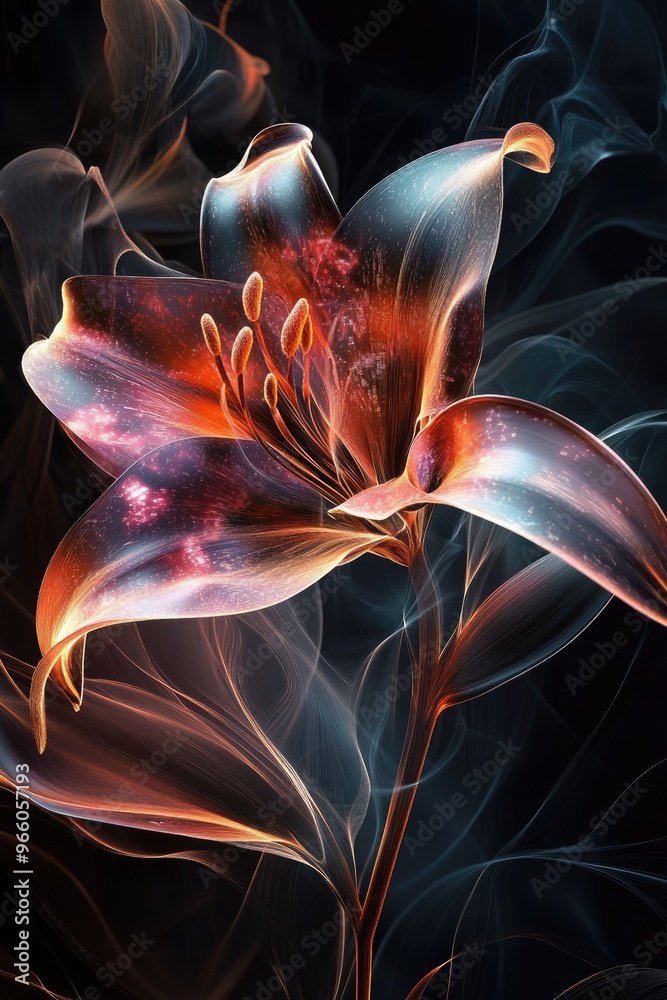 Obraz premium Golden Floral Swirl. Modern Abstract Art Design with Metal Lily Element