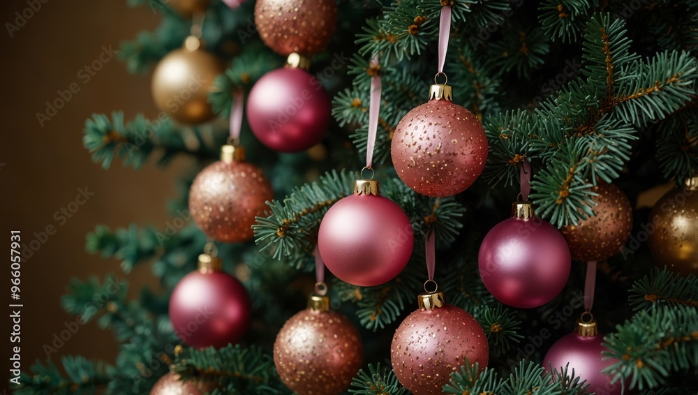 Christmas tree with pink and gold decorations Christmas tree with pink and gold decorations