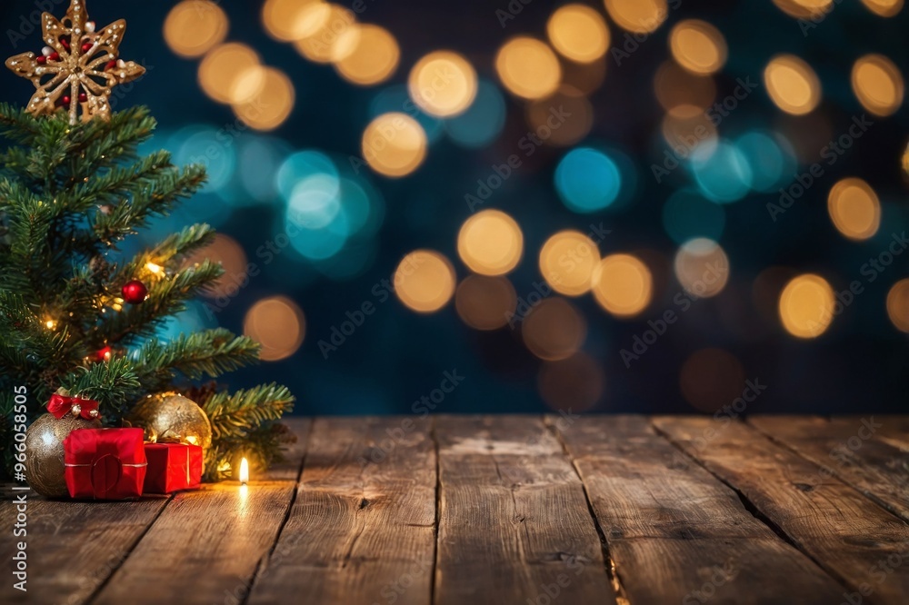 Christmas wooden table and tree Christmas wooden table and tree