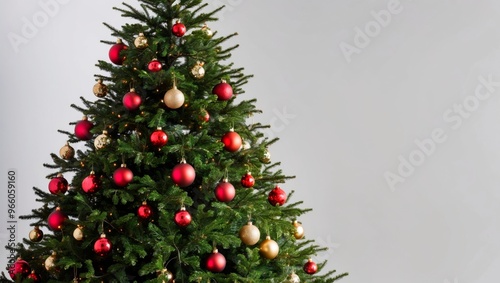 Christmas tree decorated with red and gold baubles