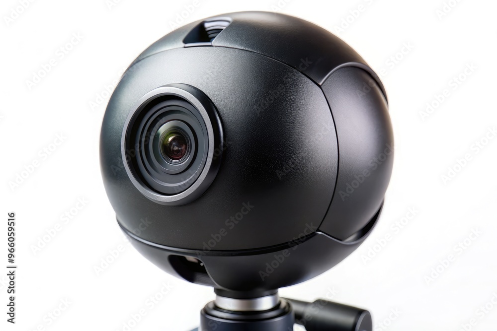 Close-Up Photo Of A Spherical Camera With Built-In Microphone And Wi-Fi Feature In Black With An Action Mount Close-Up Photo Of A Spherical Camera With Built-In Microphone And Wi-Fi Feature In Black With An Action Mount