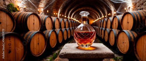 Armagnac in a French Cellar with Ancient Barrels