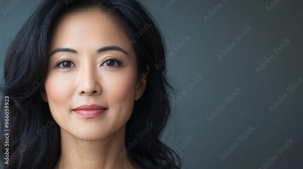beautiful asian woman with glowing skin and confident smile, mid-age portrait highlighting natural beauty and timeless elegance beautiful asian woman with glowing skin and confident smile, mid-age portrait highlighting natural beauty and timeless elegance