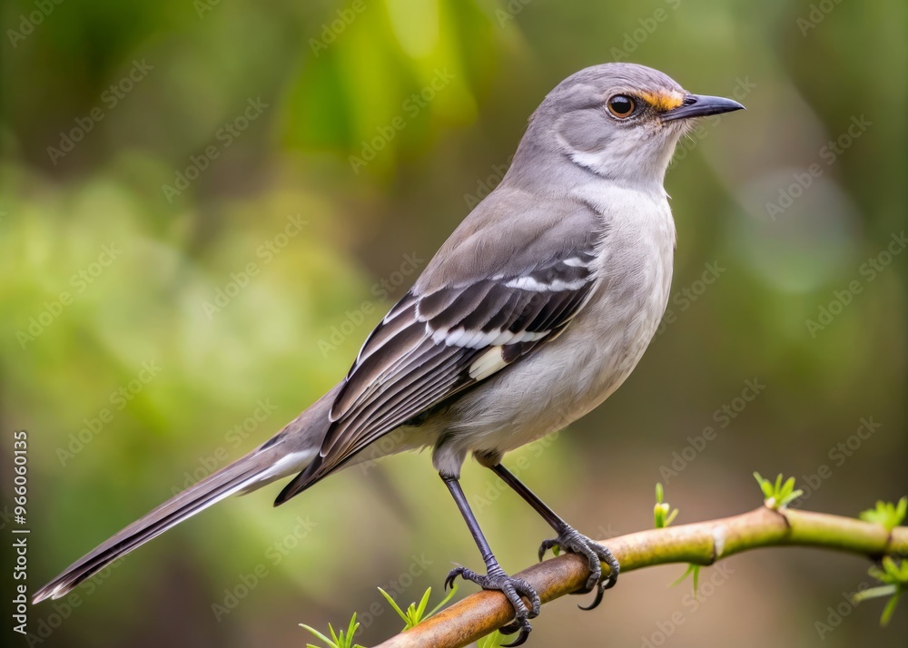 A grey and white mockingbird perches on a branch, showcasing its sleek plumage, distinctive white patches on wings, A grey and white mockingbird perches on a branch, showcasing its sleek plumage, distinctive white patches on wings,