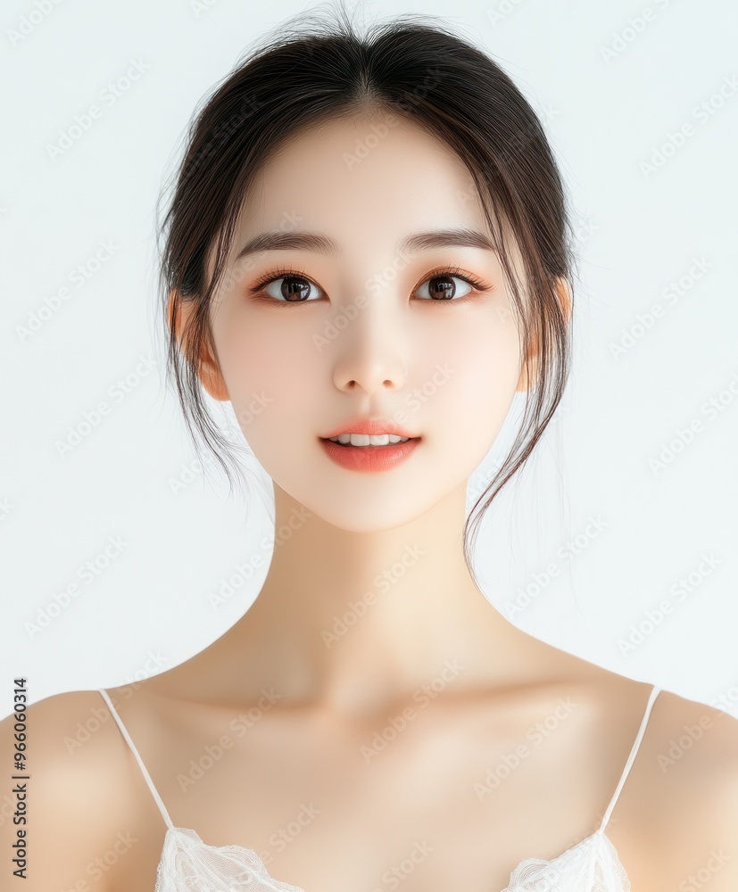 Naklejka premium A woman with a white tank top and black hair