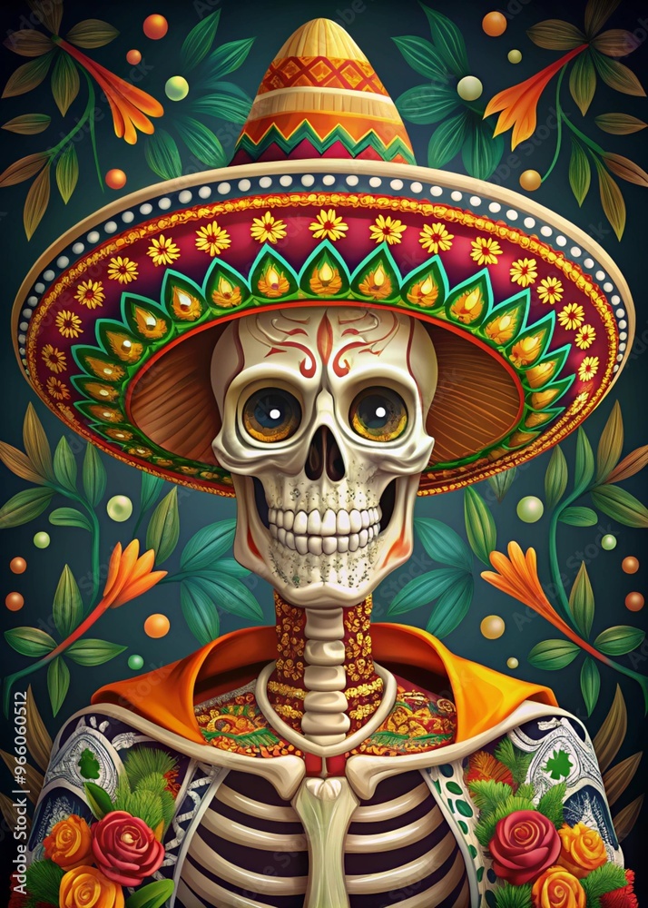 Ornamental Skeleton for Dia de Muertos Celebrations Captured with Intricate Details and Vibrant Colors Ornamental Skeleton for Dia de Muertos Celebrations Captured with Intricate Details and Vibrant Colors