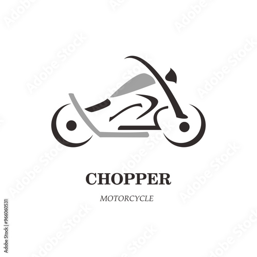 A minimalist vector logo design of a classic chopper motorcycle. The design is simple yet striking, featuring a sleek silhouette and bold lines.