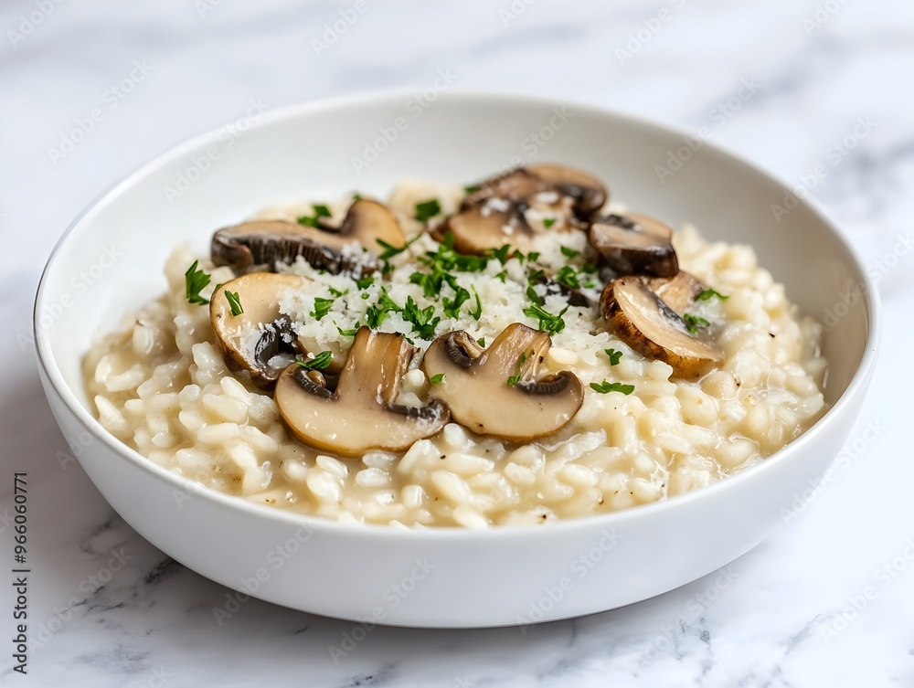 Creamy Mushroom Risotto Served in a Minimalist White Bowl for Gourmet Dining Experience