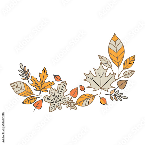 Autumn leaf arrangement with colorful foliage and decorative elements