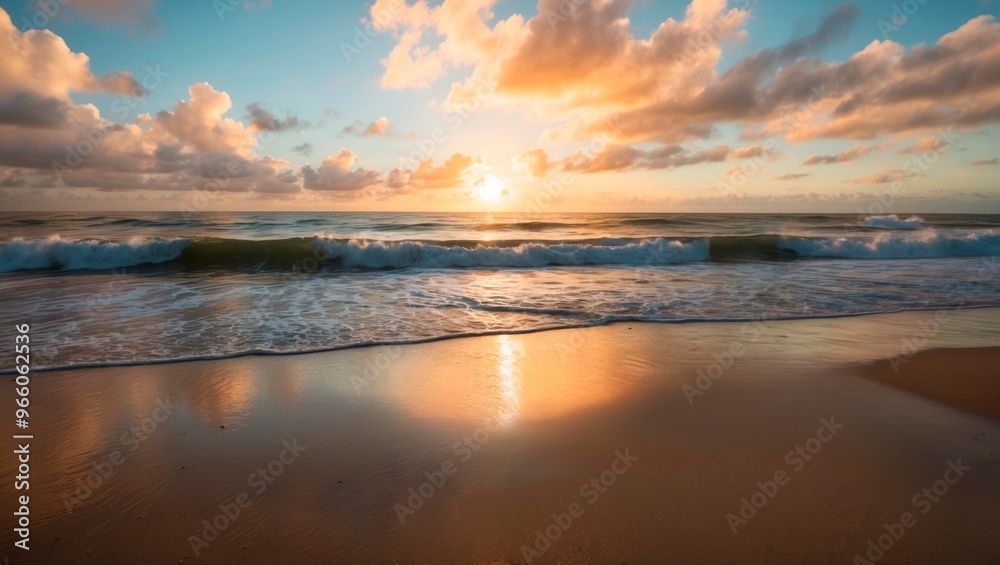 Obraz premium Peaceful sunset over the ocean waves