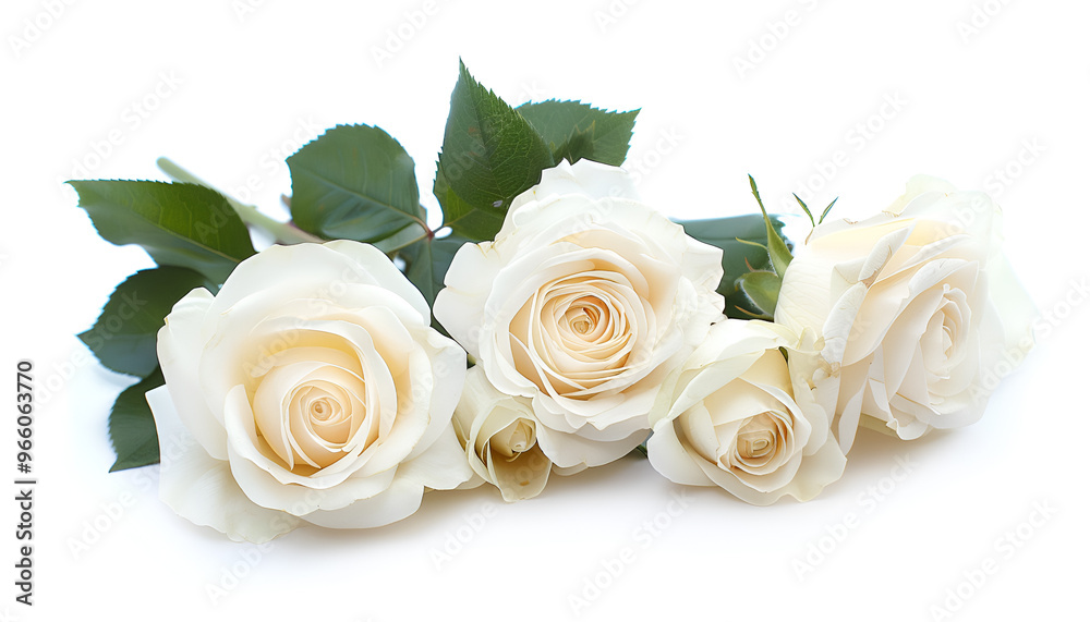 Fototapeta premium Wedding bouquet of white roses on a white background with soft focus and copy space. Banner for website header design with copy space