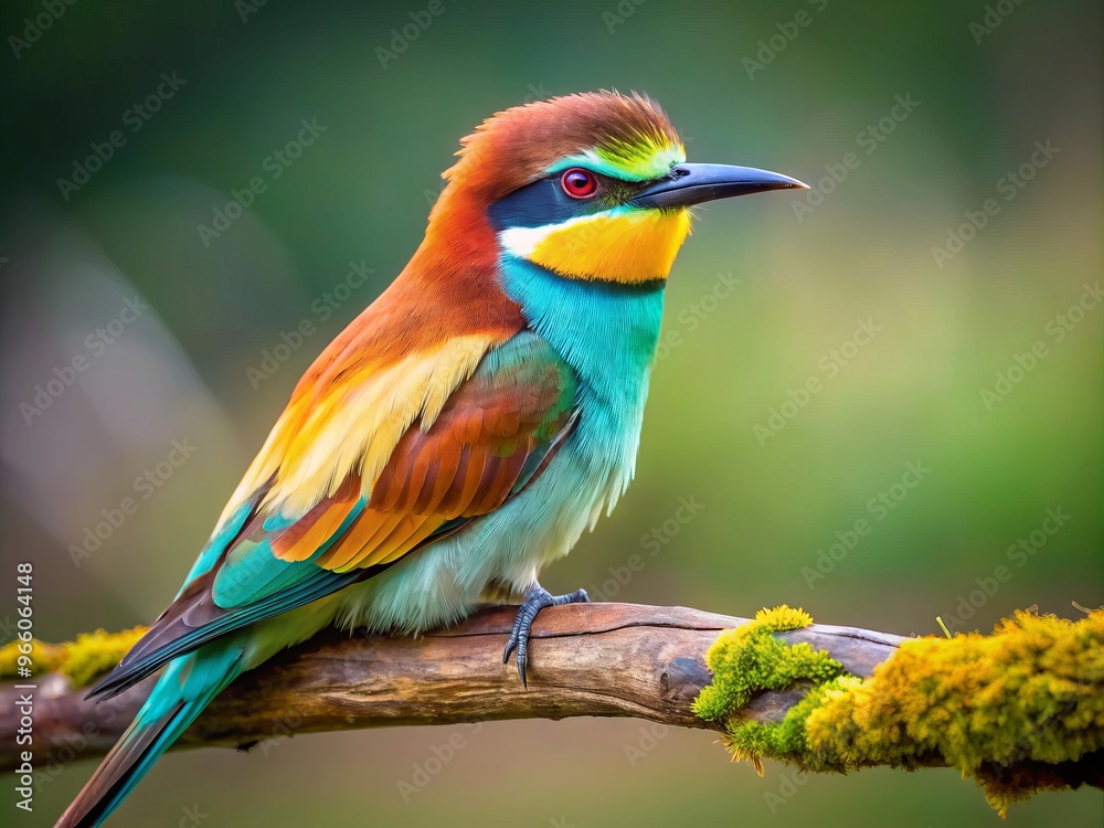A majestic bird with vibrant plumage and a distinctive crest perches on a weathered branch, its piercing gaze A majestic bird with vibrant plumage and a distinctive crest perches on a weathered branch, its piercing gaze
