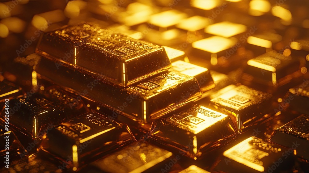 A luxurious stack of gold bars on a glowing gold backdrop, the detailed 3D rendering capturing the essence of wealth, power, and riches A luxurious stack of gold bars on a glowing gold backdrop, the detailed 3D rendering capturing the essence of wealth, power, and riches
