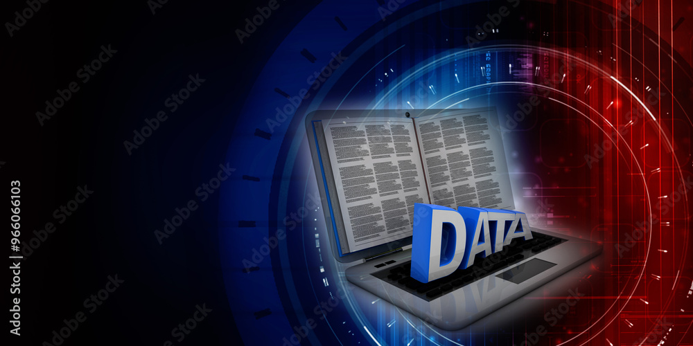 Naklejka premium 3d rendering Database storage data base in laptop