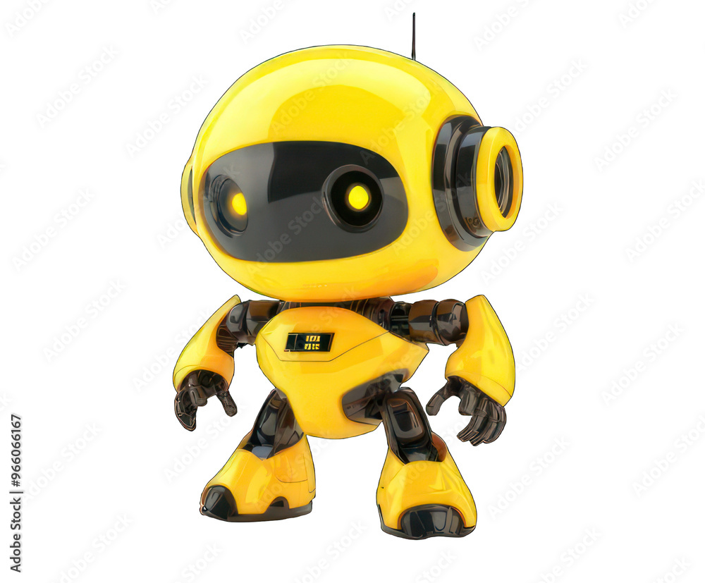 Yellow Robotic Character Isolated on a White Background Yellow Robotic Character Isolated on a White Background
