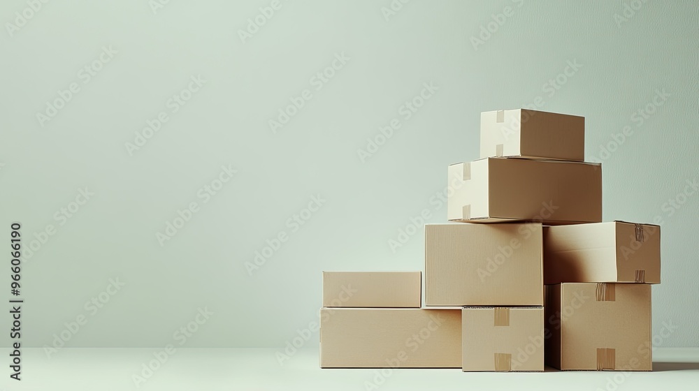 A minimalist shot of stacked cardboard boxes on an isolated surface, conveying themes of packaging, storage, and logistics solutions for product delivery A minimalist shot of stacked cardboard boxes on an isolated surface, conveying themes of packaging, storage, and logistics solutions for product delivery