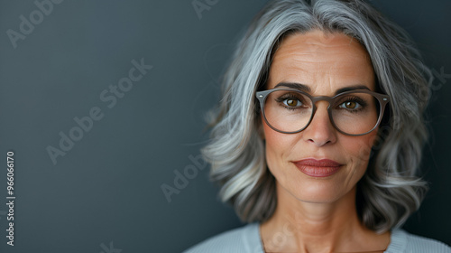 Portrait Mature Middle Aged Woman Wearing Gla