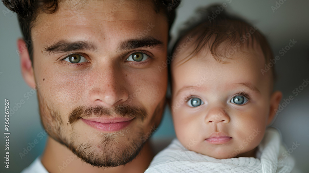 Portrait Smiling Loving Dad With Cute Happy Portrait Smiling Loving Dad With Cute Happy