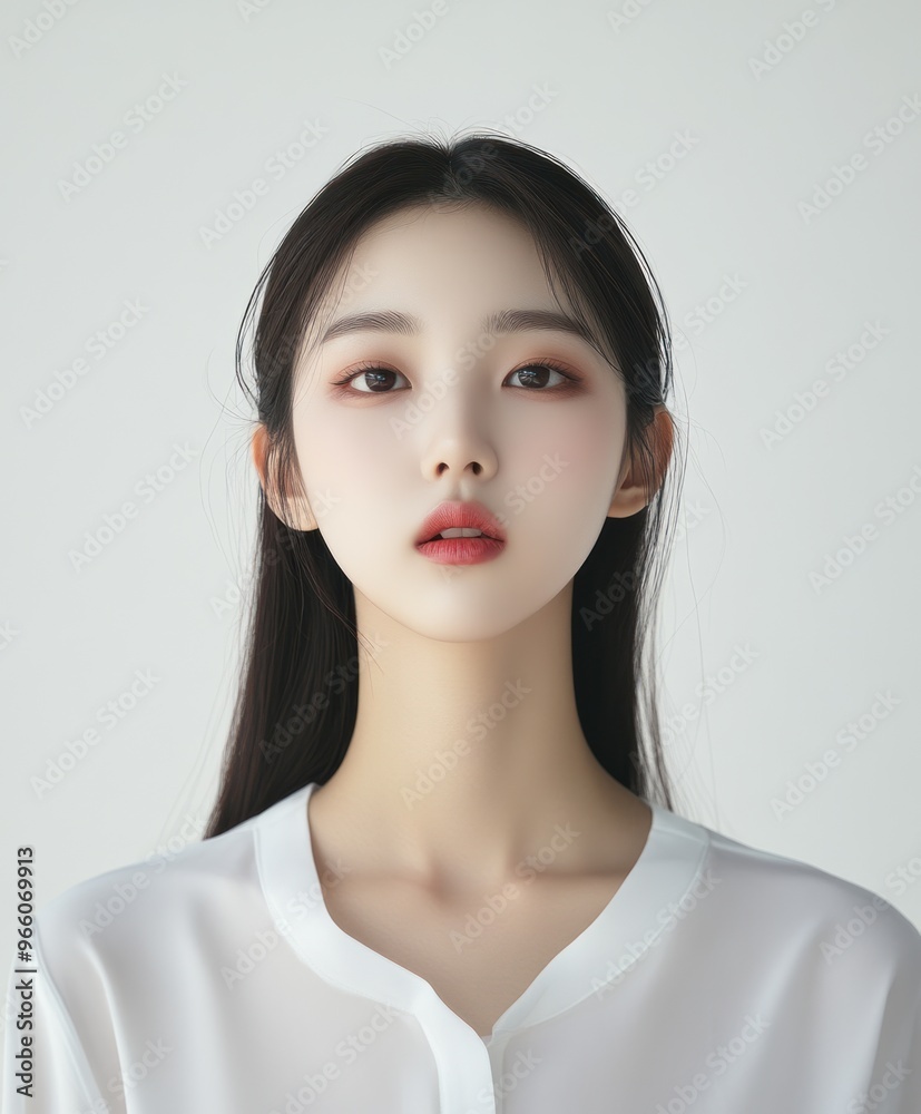 A woman with long black hair and red lipstick A woman with long black hair and red lipstick