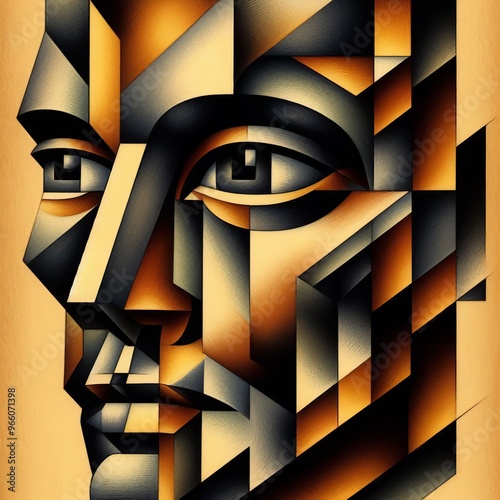  Cubist Portrait Man's face fragmented and rearranged in a Cubis