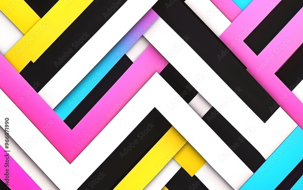 A vibrant abstract design featuring zigzag patterns in bold colors like pink, yellow, black, white, and blue. A vibrant abstract design featuring zigzag patterns in bold colors like pink, yellow, black, white, and blue.