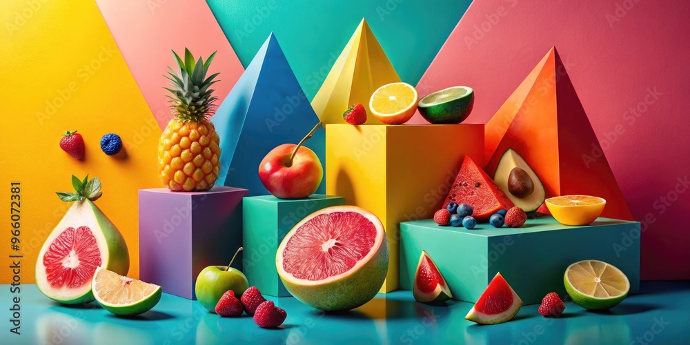 Geometric And Colorful Pieces Of Fruit Arranged In A Modern And Artistic Still Life Photograph Geometric And Colorful Pieces Of Fruit Arranged In A Modern And Artistic Still Life Photograph