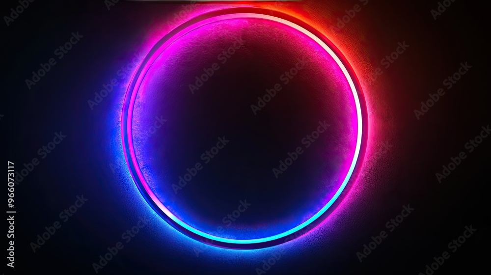 Glowing circular light frame with vibrant neon hues on a black background, creating a striking and futuristic visual, perfect for sci-fi or tech themes Glowing circular light frame with vibrant neon hues on a black background, creating a striking and futuristic visual, perfect for sci-fi or tech themes