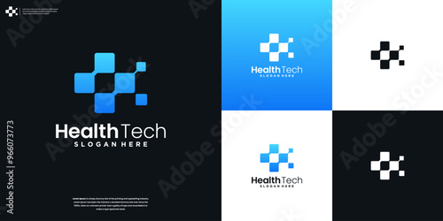 Digital technology medical health care logo design vector symbol icon illustration