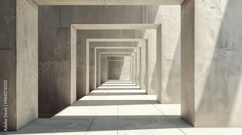 Grey Geometric Corridor, Generative AI Illustration