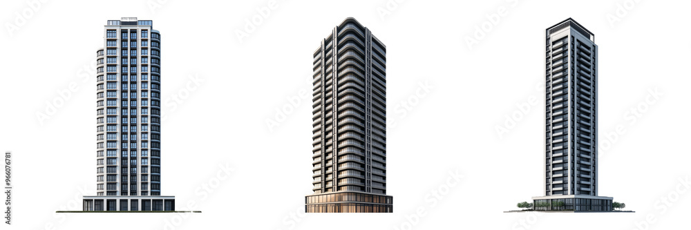 Modern skyscrapers in a row isolated on transparent background Modern skyscrapers in a row isolated on transparent background