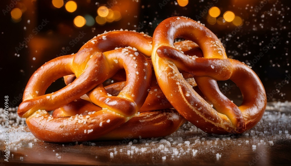 A pile of freshly baked, salted pretzels. A pile of freshly baked, salted pretzels.