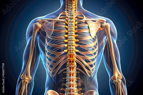 Anatomical Illustration Of The Human Spine, Showcasing The Vertebrae, Intervertebral Discs, And Surrounding Structures photo