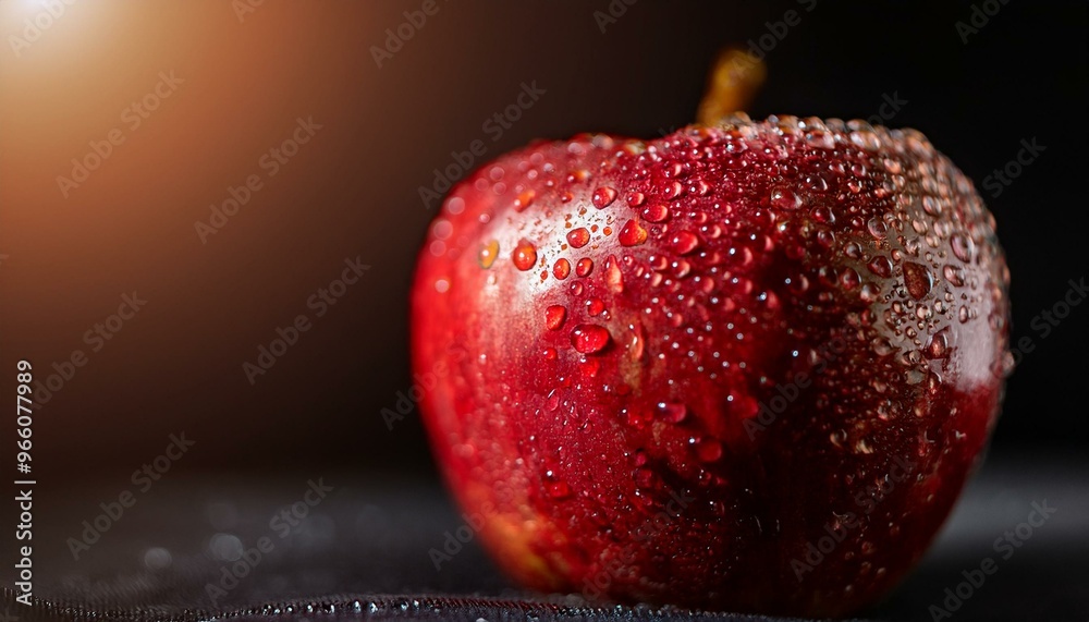 manzana roja con gotas de agua en primer plano, fondo oscuro manzana roja con gotas de agua en primer plano, fondo oscuro
