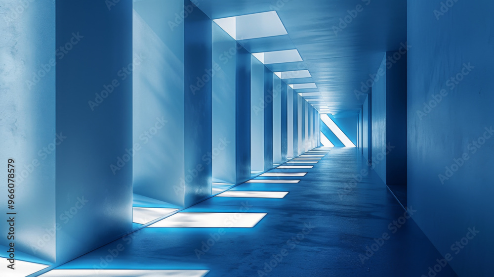 Blue Geometric Corridor, Generative AI Illustration Blue Geometric Corridor, Generative AI Illustration
