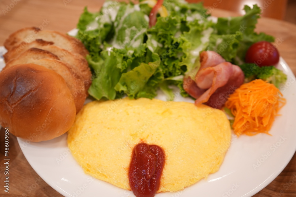 Morning Breakfast, Plain Egg Omelet - モーニング セット 朝食 オムレツ Morning Breakfast, Plain Egg Omelet - モーニング セット 朝食 オムレツ
