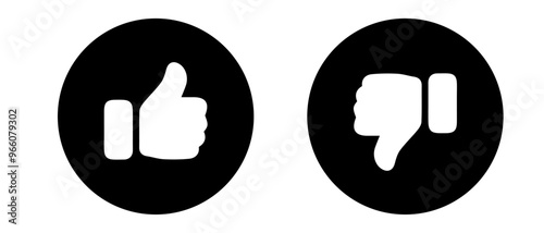 Like and dislike .Thumbs-up icon for approval, positive feedback, or rating. Ideal for UI, social media, and reviews.Thumbs-down icon for disapproval or negative feedback. Perfect for UI and ratings.	