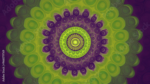 Abstract green and purple pattern with circular design