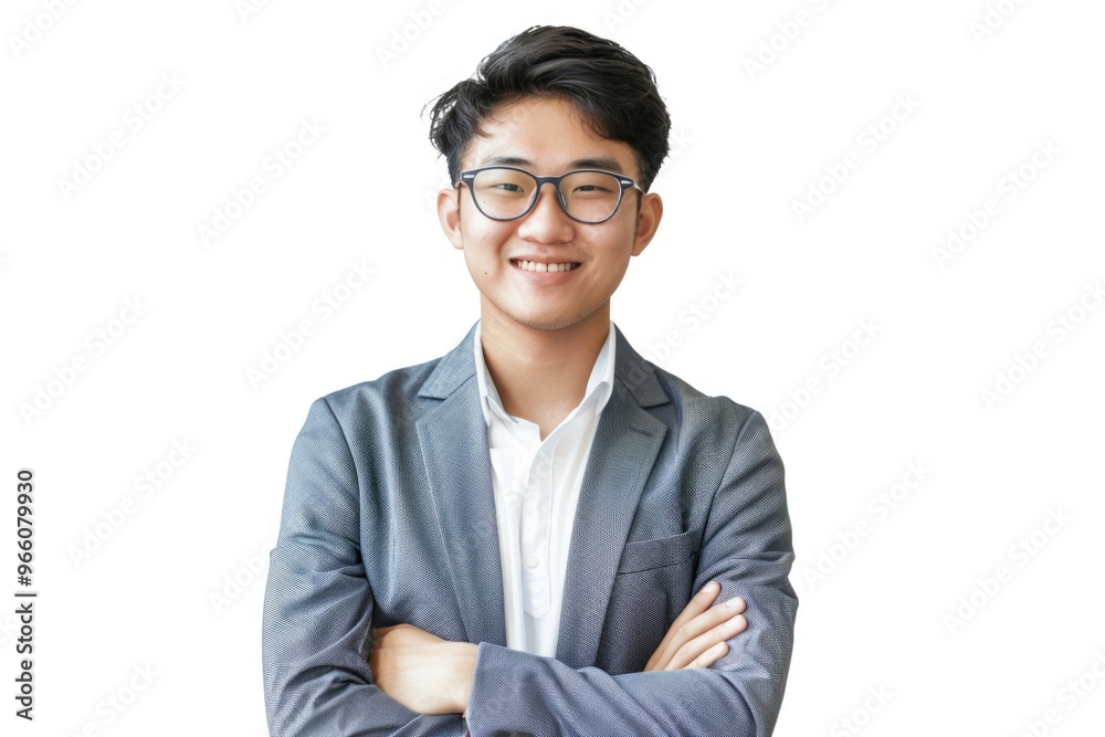 A young asian businessman wear eyeglasses and smile with confident isolate white background A young asian businessman wear eyeglasses and smile with confident isolate white background
