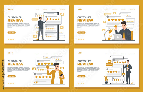 Flat vector customer review landing page template feedback concept illustration
