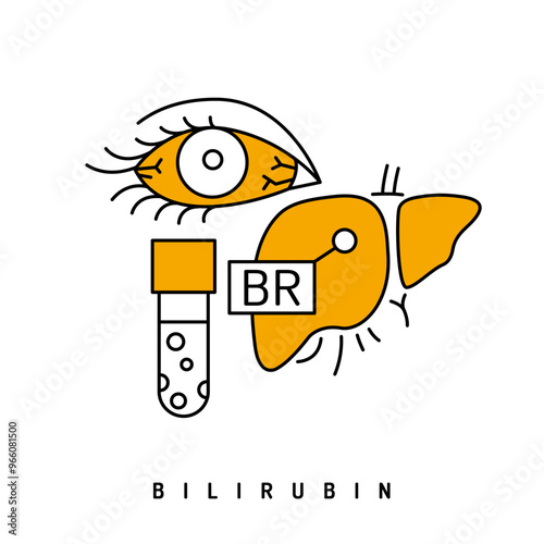 Bilirubin icon in outline style. Yellowing of skin and eyes.