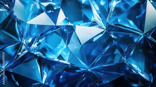 Shimmering blue diamond texture close-up. The realistic facets reflect light beautifully, showing the depth and clarity of the gemstone.
